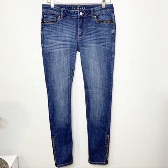 White House Black Market Skinny Jeans Leather Trim Ankle Zippers 4 - Picture 2 of 12